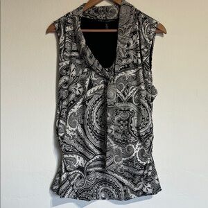 White House Black Market Black and White Paisley Blouse